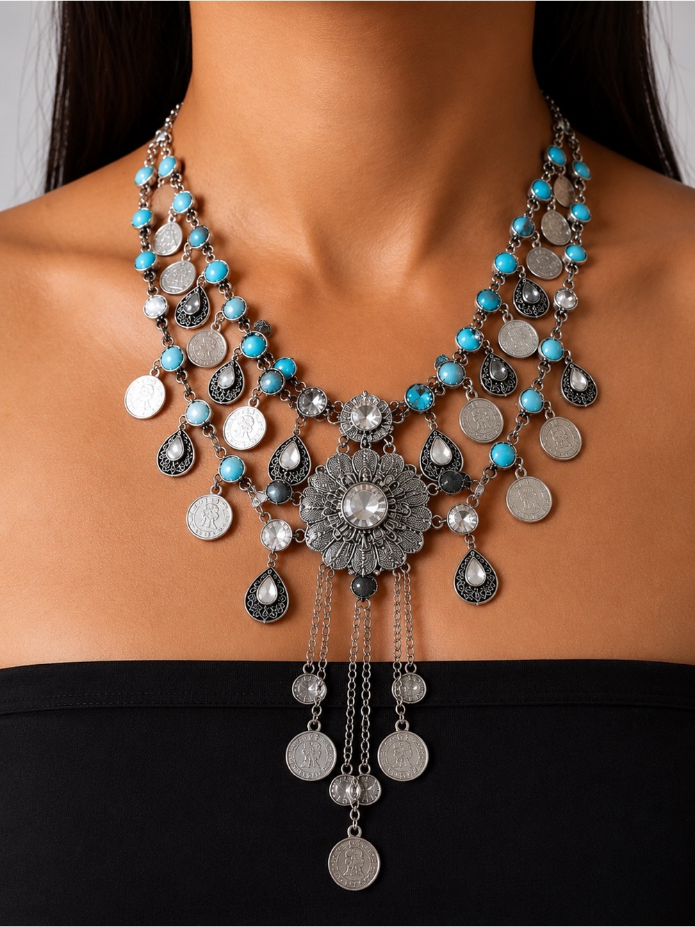 Handmade Boho Gypsy Coin Belt / Statement Necklace • Santa Barbara Antique Find - Picture 2 of 10